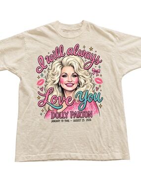 Off White Dolly Parton "I Will Always Love You" Graphic Tee - Pink & Teal